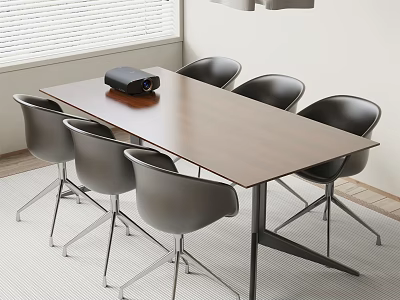 Modern Office Conference Table With Wooden Top Six Gray Chairs And Black Projector 3d model