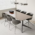 Modern Office Conference Table With Wooden Top Six Gray Chairs And Black Projector