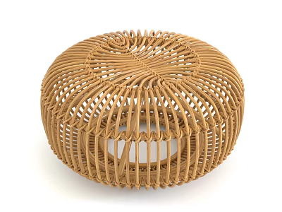 Round Wicker Stool With Handwoven Design Modern Style Natural Material For Indoor Use 3d model