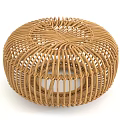 Round Wicker Stool With Handwoven Design Modern Style Natural Material For Indoor Use