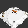 Low Poly Orange Fox Walking On Snowy Ground With Rocks And Grass