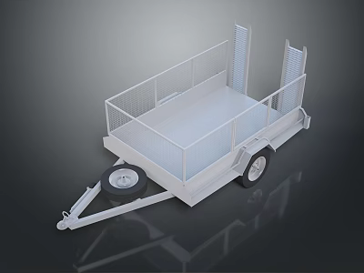 White Utility Trailer With Metal Fence And Spare Tire For Cargo Transport 3d model
