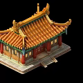 Traditional Chinese Architectural Model With Yellow Glazed Roof Red Columns And Ornate Eaves