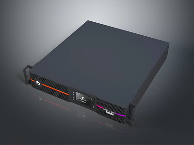 Black Rack Mount Server Chassis With Orange And Purple Accent Lights 3d model