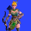 Game Movie Character With Blonde Hair Green Outfit Bow And Boots In Blue Background
