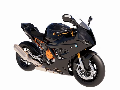Black BMW Sport Motorcycle With Sleek Aerodynamic Design And Orange Accents 3d model