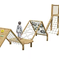 Kindergarten Wooden Climbing Playground Structure With Net Ladders And Rings For Children Playing