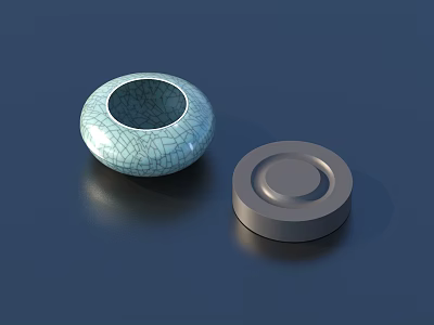 Light Green Cracked Ceramic Round Container With Gray Lid Decorative Ornament Set 3d model