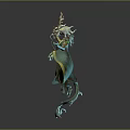 Game Movie Character With Horned Headdress Green Yellow Robe Flowing Posture Blue Mist Effect