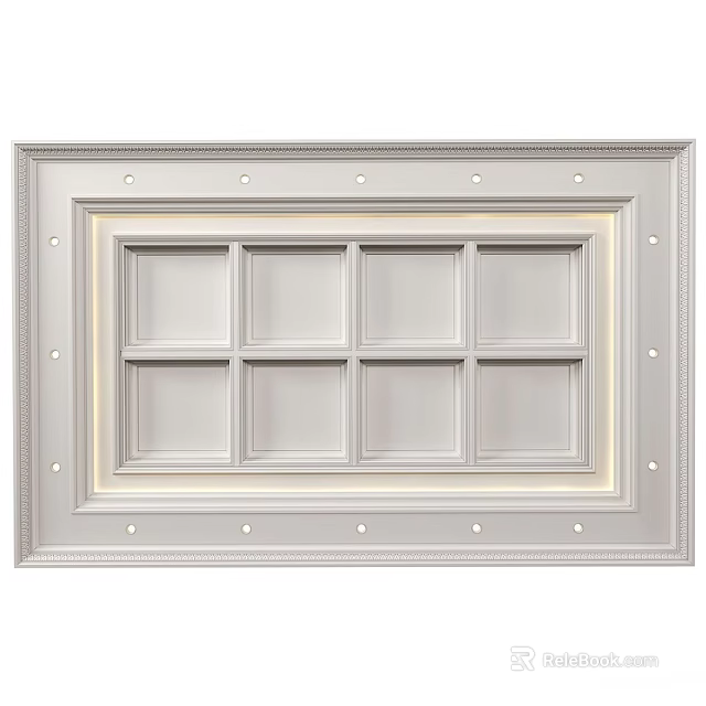 Modern White Ceiling Design With Square Grid Panels Decorative Border And Recessed Lights 3d model