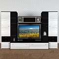 Modern Black And White TV Stand With Storage Drawers And Decorative Shelves