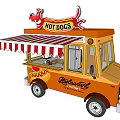 Orange Food Truck With Hot Dogs Sign And Striped Awning
