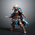 Blonde Warrior With Blue Cape And Dual Swords In Leather Metal Armor