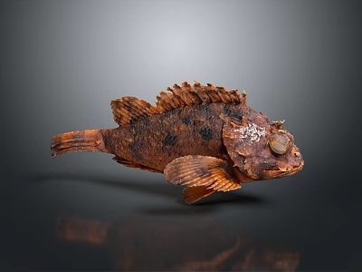 Spotted Brown Fish With Rough Textured Skin And Fins On Dark Reflective Surface 3d model