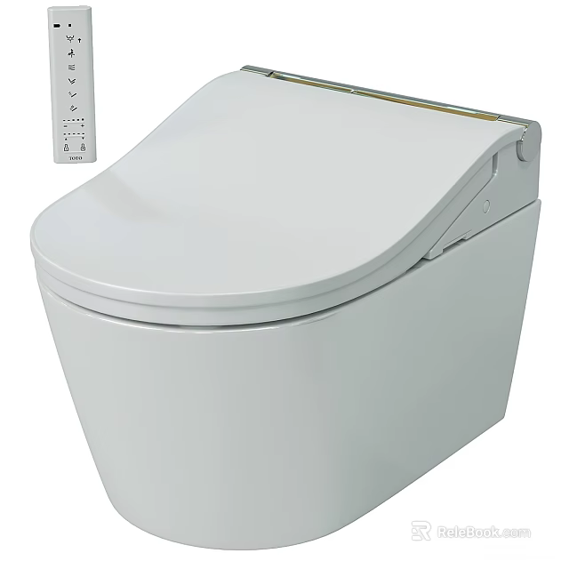 Modern White Smart Toilet With Bidet Seat And Remote Control Panel 3d model 