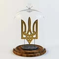 Glass Dome Covered Decorative Ornament Set With Gold Symbol Wooden And Black Marble Base