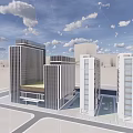 Twin Modern Office Buildings With Glass Facades Green Roofs And Surrounding Roads