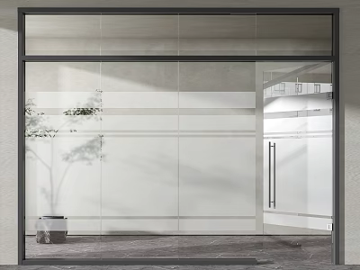 Modern Glass Door Design With Black Frame Transparent Glass And Indoor Plant 3d model