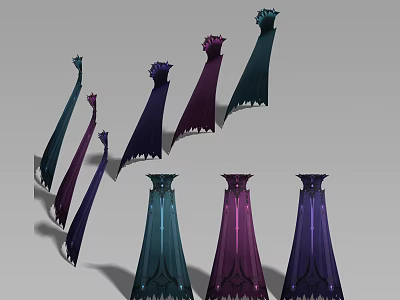 Character Cloaks In Various Colors With Decorative Patterns And Designs 3d model