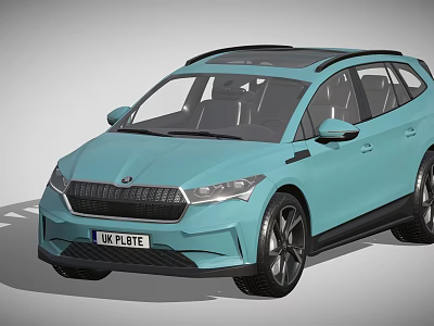 Light blue Skoda SUV with modern design sunroof and alloy wheels 3d model