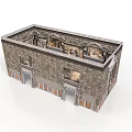 Two Story Stone Brick Building Model With Arched Windows Doors And Murals