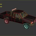 Black Pickup Truck With Roof Light Bar Yellow Lights And Large Wheels