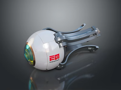 Biomorphic Mechanical Character With Spherical ED Logo Body And Glowing Ring Structure 3d model