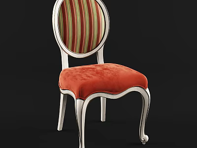 Elegant Vintage Dining Chair With Striped Backrest And Orange Cushion White Frame And Curved Legs 3d model