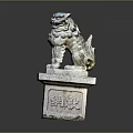 Traditional White Stone Lion Statue With Carved Pedestal And Decorative Details