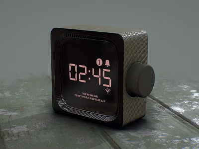 Square Digital Clock With Red Numbers WiFi Symbol And Knob On Gray Surface 3d model
