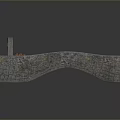 Stone Arch Bridge Structure With Small Side Arch And Red Objects On Gray Textured Surface