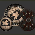 Antique Decorative Shields With Golden Eagle Design Riveted Leather And Ornate Accents