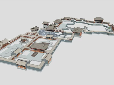 Traditional Chinese Ancient Architecture with Multiple Courtyards Classic Roofs and Symmetrical Layout 3d model