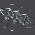 Three White Bicycles Arranged Side By Side On Gray Background With Minimalist Design