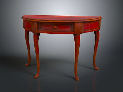 Elegant Red Half Moon Wooden Table With Curved Legs Classic Design 3d model