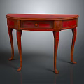 Elegant Red Half Moon Wooden Table With Curved Legs Classic Design