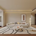 Modern Living And Dining Area Interior With Beige Sofa Round Coffee Table And Decorative Painting