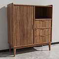 Modern Minimalist Wooden Storage Cabinet with Slatted Door Drawers and Natural Wood Tone