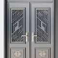 Modern Interior Double Doors With Geometric Patterns And Metal Handles