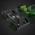 Two Green Vintage Open Top Jeeps With Headlights And Wheels
