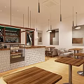 Modern Milk Tea Shop Interior With Brick Counter And Wooden Furniture