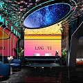 Modern Hotel Lobby Interior With Starry Sky Ceiling Reception Desk And Blue Sofas 3d model