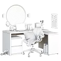 White Home Office Desk With Laptop Coffee Cup Magazine Pens And Pink Chair