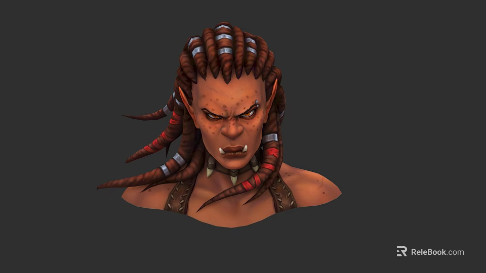 Fierce Fantasy Game Character With Braided Hair Silver Ornaments And Pointed Ears 3d model 