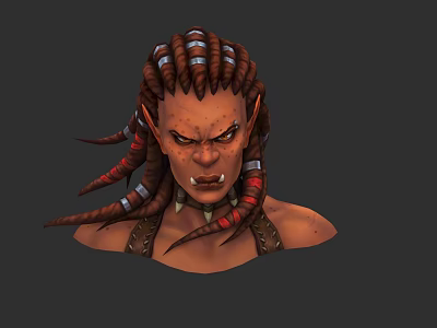 Fierce Fantasy Game Character With Braided Hair Silver Ornaments And Pointed Ears 3d model