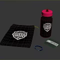 Soccer Cup Themed Water Bottle And Storage Bag With Carabiner And Cloth