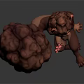Cute 3D Game Character With Curly Brown Fur Pink Ears Glasses And Large Bumpy Sphere