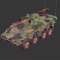 Military Armored Vehicle With Camouflage Paint Multiple Wheels And Top Mounted Weapon