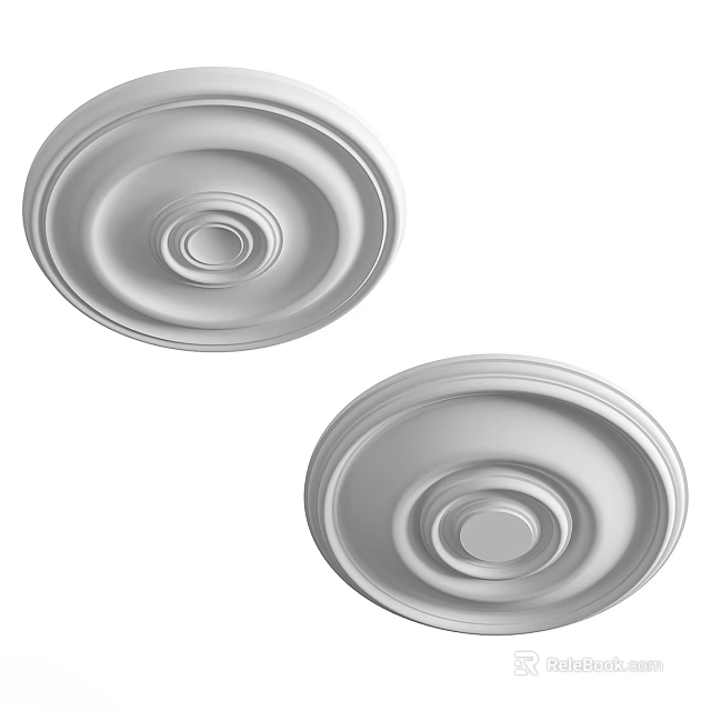 Decorative Round Ceiling Medallions With Concentric Circles And Smooth White Finish 3d model 
