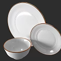 Elegant White Dinnerware Set With Gold Rimmed Bowl And Round Plates